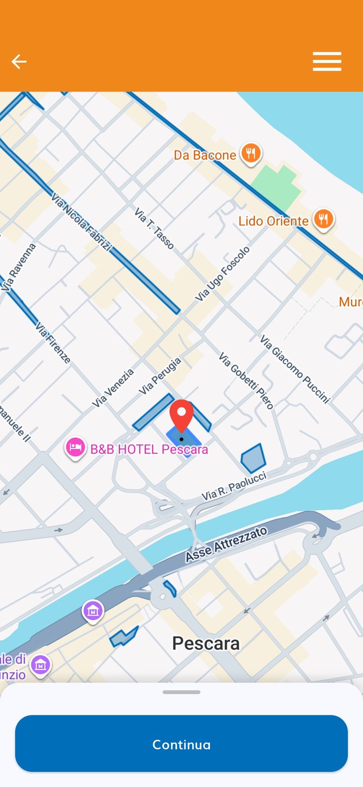 SostaP map with the chosen bay and the Continue button