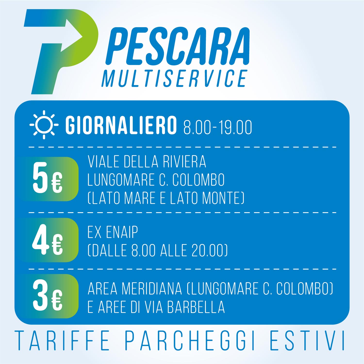 parcheggi estivi pescara tariffa giornaliera